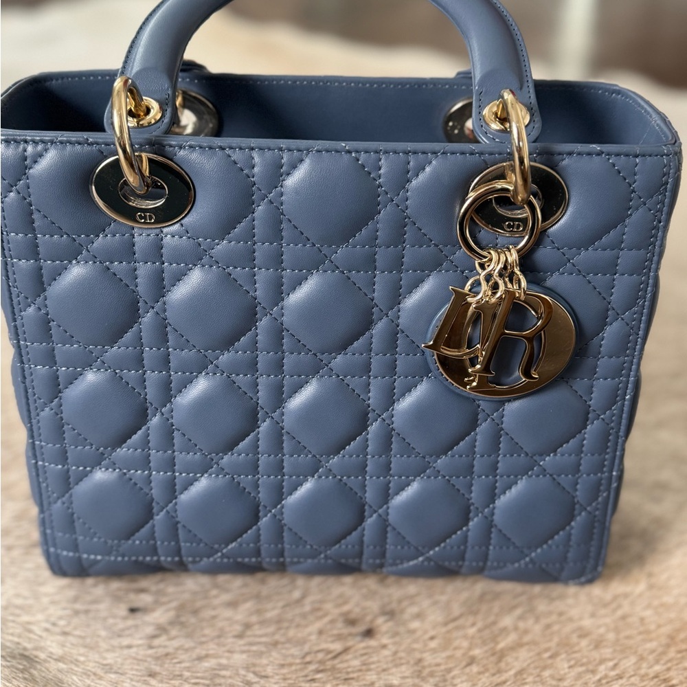 Lady Dior Blue Quilted Handbag Medium